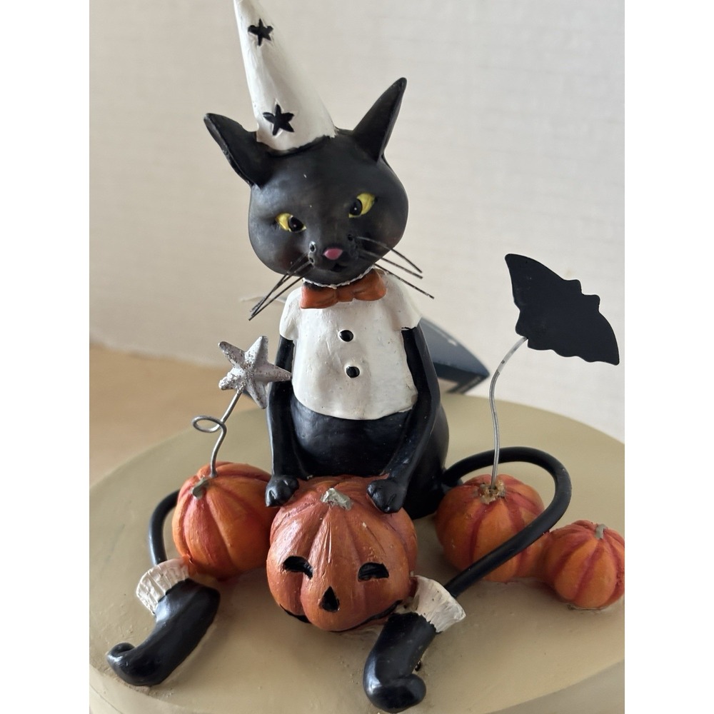 Vtg Boo Hoo Halloween Trinket Box Black Cat JOL Bat Seagull Studios Original Box